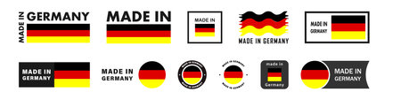 Made in Germany sticker, sing, emblem, or label. German product. Vector set. Collection vector illustration. Isolated on white background.のイラスト素材