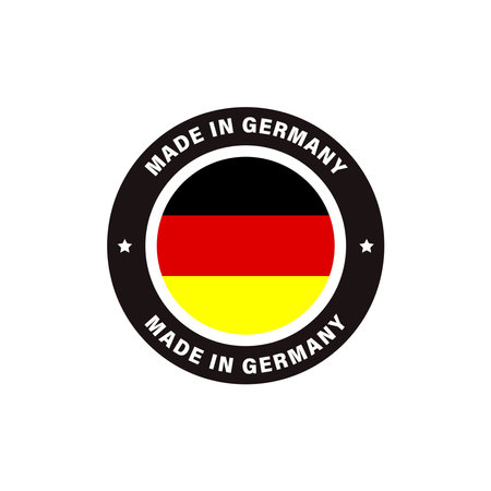 Made in Germany. Vector icon. Labels, stickers, pointer, badge, symbol and page curl with German flag icon.のイラスト素材