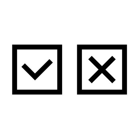 Yes and no buttons. Checklist icon, check marks. Tick, cross or question signs. True or false. Test buttons, signs or labels. tick, cross, question mark and exclamation point. Vector setのイラスト素材