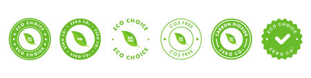 Eco choice sticker, label, sign or emblem. CO2 free icon, sign or sticker. Ecological concept. Eco choice stickers set. No CO2. Vector setのイラスト素材
