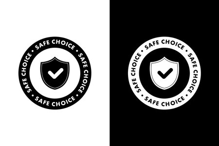 Safe choice sticker or label. Product high quality guarantee illustration, check mark approval symbolのイラスト素材
