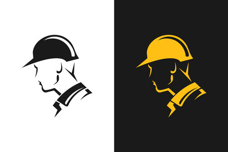 A builder, mechanic or tech man side profile. Work man or maintenance worker side profile silhouette. A builder, mechanic, plumber or electrician icon. Vector illustrationのイラスト素材