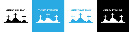 He Is Risen vector icon. Easter vector illustration. Three crosses on a hill. Calvary Cross icon.のイラスト素材