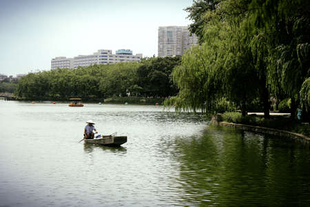 Fisherman at lakeのeditorial素材