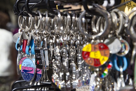 Souvenir Keyrings, La Rambla, Barcelonaの写真素材