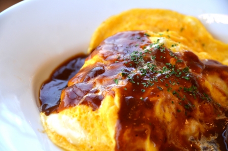 Omelet containing fried riceの写真素材