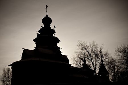 black and white photo of the russian churchの写真素材