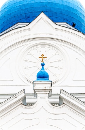 Details of top part of Bogolubovo monastery including blue small and big domes   monastery is dating from 1866  の写真素材