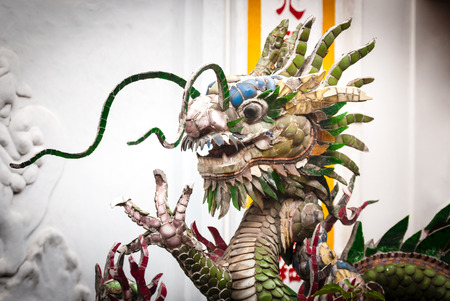 Dragon statue in Vietnam, Asia. Famous attraction, popular tourist place. Fictional character. Head with furious face and body of dragon. Traditional eastern culture.のeditorial素材