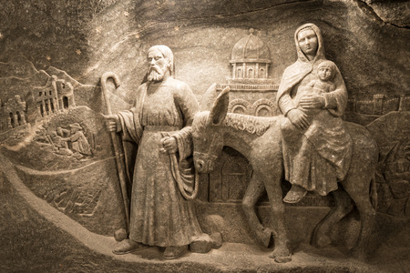 Krakow, Poland - May 16, 2013. Nativity scene carved from salt. Wieliczka Salt Mine in Krakow, Poland, Europe. のeditorial素材