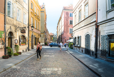 Warsaw, Poland - May 17, 2013. Street panorama in Warsaw, Poland, Europe. Famous and interesting place for tourism. Old Town in Warsaw, Poland. のeditorial素材