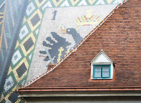 View on roofs of old town house and St. Stephen cathedral. Scene from Vienna, Austria. Europe travel.の写真素材