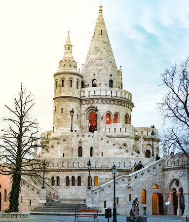 View on tower of fisherman bastion. Buda hill, Budapest, Hungary, Europe travel in winter.の写真素材