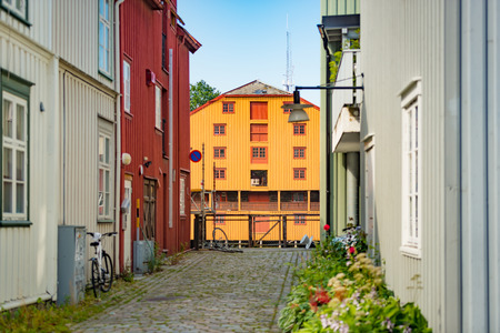 Trondheim, Norway.  View of central city part with historic architectural style. Popular tourist...