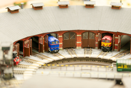 Saint Petersburg, RUSSIA - June 21, 2015: Fragment of Big Grand Maket in Russia, St. Petersburg World's largest model of Russia from Kaliningrad to the Far East. Toy train station depoのeditorial素材