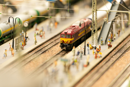Saint Petersburg, RUSSIA - June 21, 2015: Fragment of Big Grand Maket in Russia, St. Petersburg World's largest model of Russia from Kaliningrad to the Far East. Toy train station.のeditorial素材