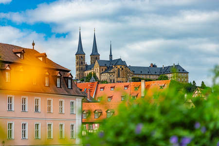 Bamberg city in Germany. Cathedral and blue cloudy sky in background. Architecture and travel in Europeのeditorial素材