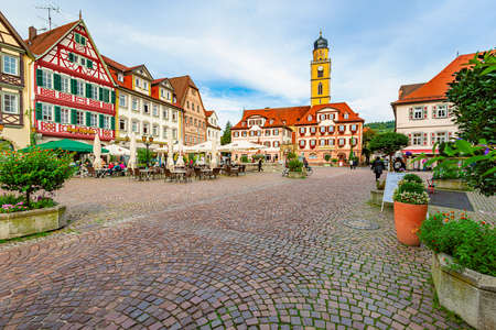 Bad Mergentheim, Germany - September 24, 2014: Main square of German town Bad Mergentheim with old Town Hall in Bavaria, Germanyのeditorial素材