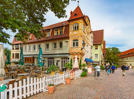 Bad Mergentheim, Germany - September 24, 2014: Old house with cafe in German town Bad Mergentheim, Bavaria, Germanyのeditorial素材