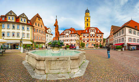 Bad Mergentheim, Germany - September 24, 2014: Main square of German town Bad Mergentheim with old Town Hall in Bavaria, Germanyのeditorial素材