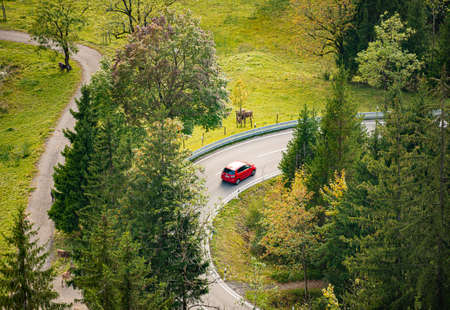 Car in mountains of Bavaria, Germany, Europe. Auto travel.の写真素材