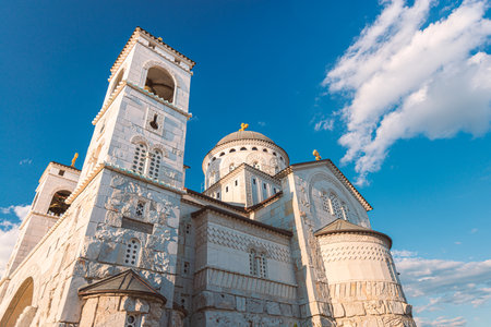Cathedral of the Resurrection of Christ, Podgorica, Montenegro, Europe. Blue sky with clouds in background.のeditorial素材