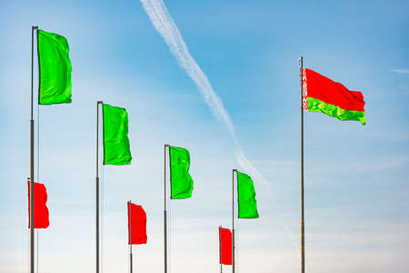 Flag of Belarus waving against blue sky without cloudsの写真素材