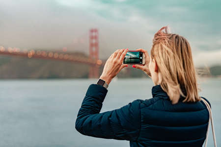 Golden gate bridge in bay of San Francisco, California, USAの写真素材
