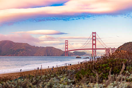 Golden gate bridge in bay of San Francisco, California, USAの写真素材