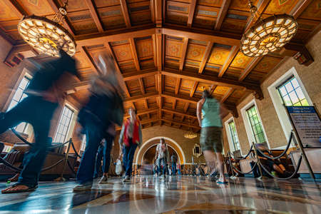 Waiting room of railroad Union Station in Los Angeles, California, USAのeditorial素材