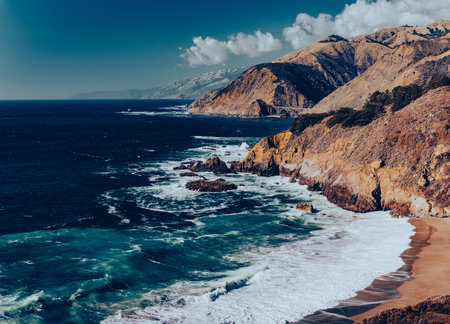 Big sur coast in California, United States of America. Bridge in background.の写真素材