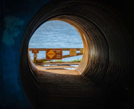 Tunnel at Big sur coast in California, United States of America. Ocean in background.の写真素材