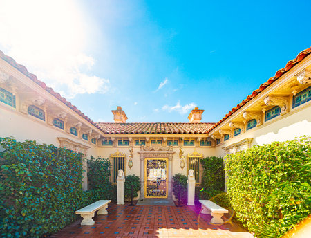 Hearst Castle, United States of America - November 1, 2016: Outdoor yard of mansion on sunny dayのeditorial素材