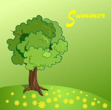 vector summer background with tree and grassのイラスト素材
