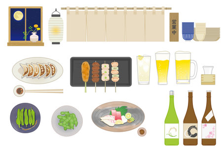 Illustration of izakaya menu and accessoriesのイラスト素材