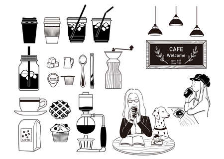 Illustration of cafÃ© menu and accessoriesのイラスト素材