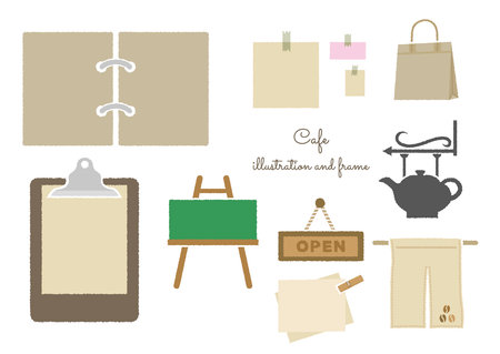 Illustrations and frame sets of cafÃ© accessoriesのイラスト素材