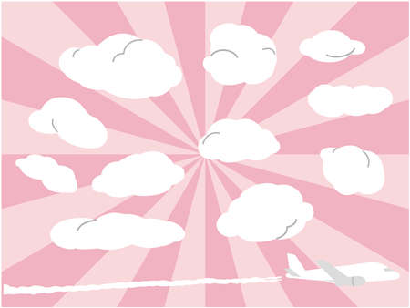 Sky and clouds and airplane background illustration (pink)のイラスト素材