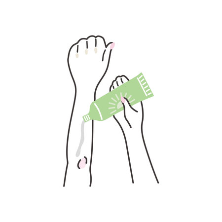 Illustration of applying sunscreen cream to the armIllustration of applying sunscreen cream to the armのイラスト素材