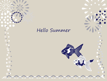 Background illustration inspired by summer with goldfish and fireworksのイラスト素材