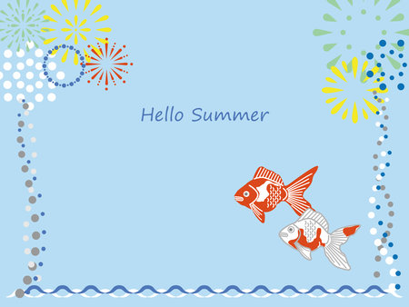 Background illustration inspired by summer with goldfish and fireworksのイラスト素材