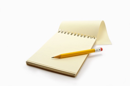 Notepad and pencil on the white background の写真素材