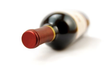 Red wine bottle isolated on white backgroundの写真素材