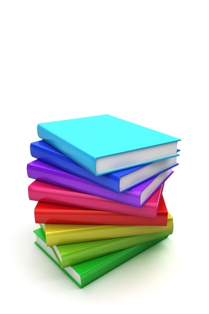 Stack of colorful books on white background, twist viewの写真素材