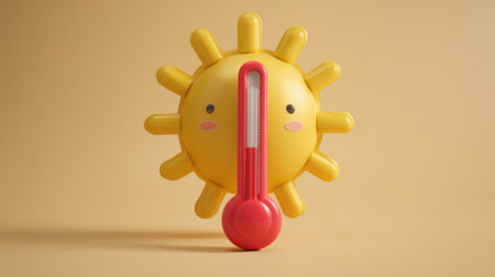 This playful sun-shaped thermometer features a smiling face in vibrant colors, perfect for educational settings and joyful decor.の素材