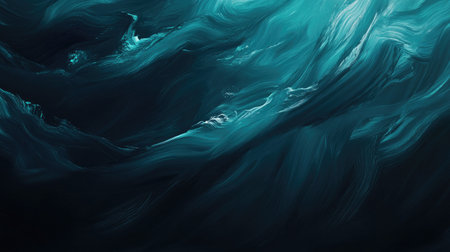 Explore an abstract depiction of ocean waves in deep teal tones, creating a calming and serene atmosphere. Ideal for backgrounds and artistic projects.の素材