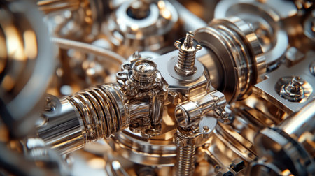 A detailed shot of an oil pump assembly, highlighting its polished metal and intricate mechanisms.の素材