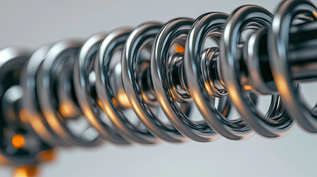 A detailed shot of a suspension system, including coil springs and struts, displayed on a clean background.の素材