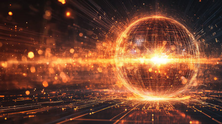 A glowing sphere with energy lines radiating outward, creating a sense of power and movement.の素材