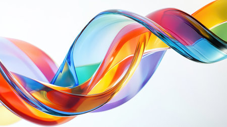 Dynamic 3D ribbons of glass in bold colors, twisting into a minimalist artistic form.の素材
